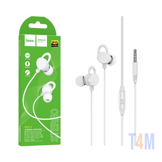 Auscultadores Universal Hoco M103 Rhyme com Cabo e Microfone 3,5mm 1,2m Branco