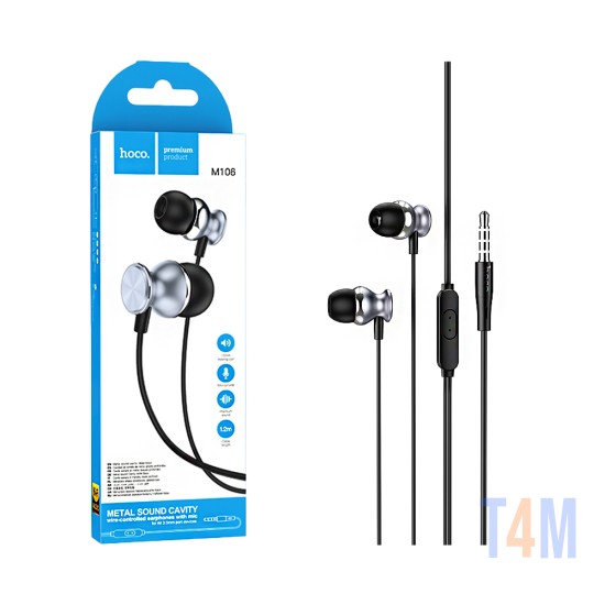 Auriculares Universal Hoco M106 Fountain con Cable y Micrófono 3,5mm 1,2m Gris Metálico