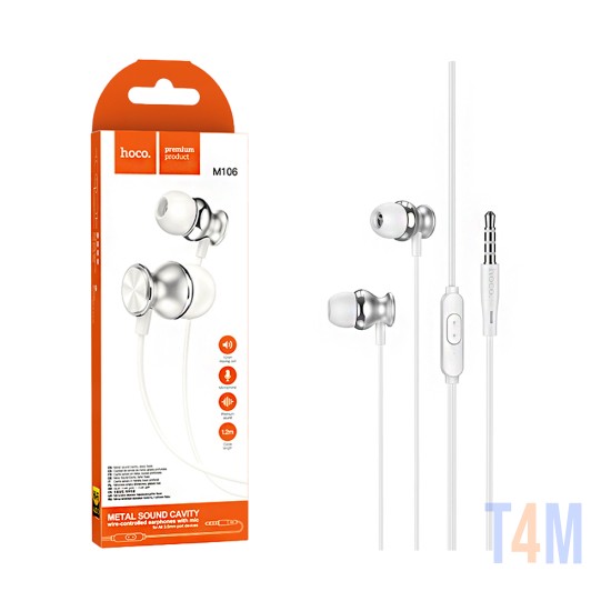 Hoco Universal Wired Earphones M106 Fountain with Microphone 3.5mm 1.2m Silver