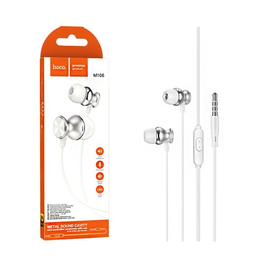 Hoco Universal Wired Earphones M106 Fountain with Microphone 3.5mm 1.2m Silver