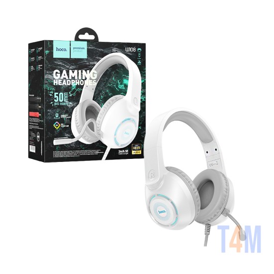 Auriculares juego de azar Hoco W108 Sue con Cable y Micrófono 3,5mm+USB-A 2m Blanco