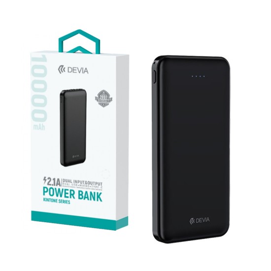 Power Bank Devia Kintone V2 com 2 Puertos Outputs 2USB+Tipo-C 10000mAh Preto