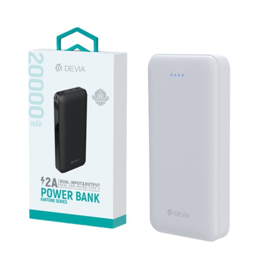 Power Bank Devia Kintone V2 com 2 Puertos Outputs 2USB+Tipo-C 20000mAh Branco