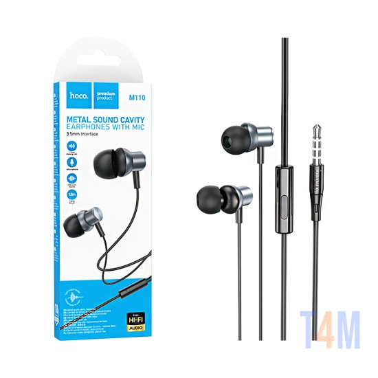 Auscultadores Universal Hoco M110 Encourage com Cabo e Microfone 3,5mm 1,2m Cinza Metálico