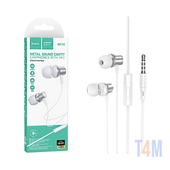 Auriculares Universal Hoco M110 Encourage con Cable y Micrófono 3,5mm 1,2m Plata