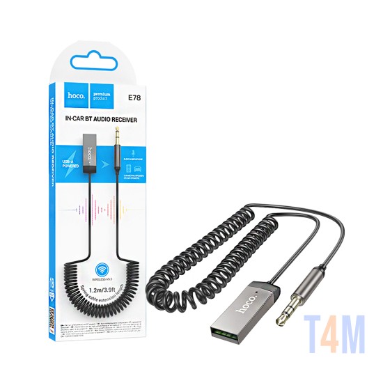 Cable receptor Bluetooth Hoco E78 Benefit USB a 3,5 mm Gris Metálico