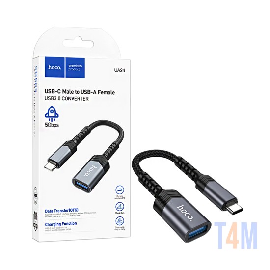 Adaptador Hoco UA24 macho Tipo-C para Fêmea USB Cinza Metálico