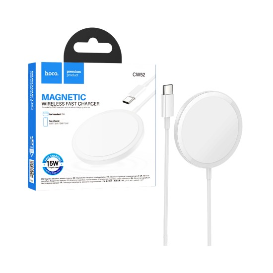 Carregador Rápido Sem Fio Magnético Hoco CW52 Enjoy 15W 1m Branco