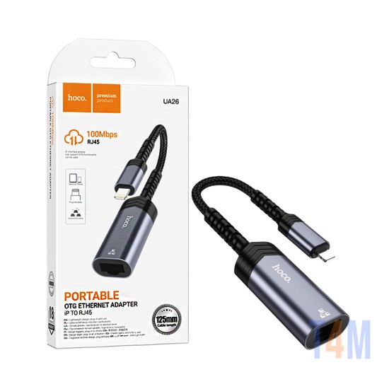 Adaptador Hoco UA26 Lightning para Ethernet 100Mbps Cinza Metálico