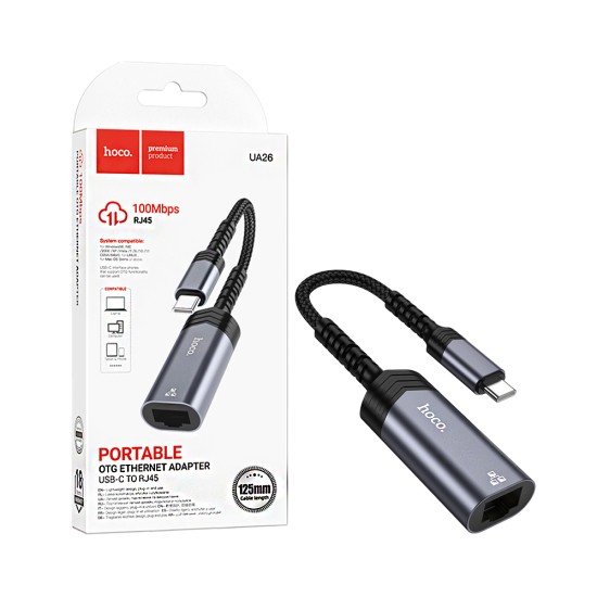 Adaptador Hoco UA26 Tipo-C para Ethernet 100Mbps Cinza Metálico