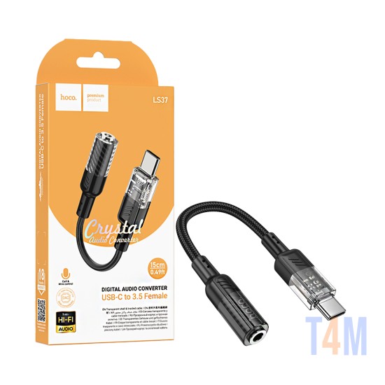 Cable Adaptador de Audio Hoco LS37 Spirit Tipo-C a 3,5mm Negro