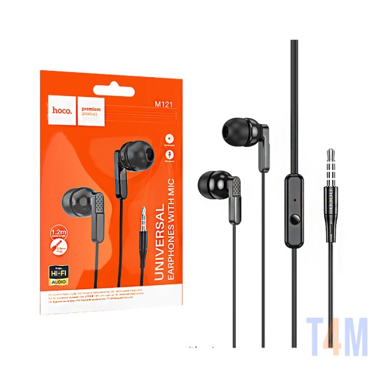 Auscultadores Universal Hoco M121 Bright com Cabo e Microfone 3,5mm 1,2m Preto