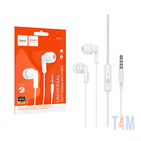 Auriculares Universal Hoco M121 Bright con Cable y Micrófono 3,5mm 1,2m Blanco