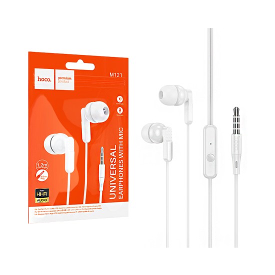 Hoco Universal Wired Earphones M121 Bright with Microphone 3.5mm 1.2m White