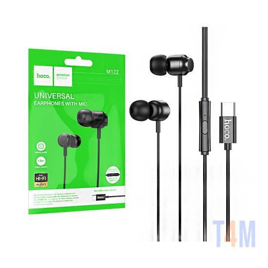 Auriculares Universal Hoco M122 Power con Cable y Micrófono Tipo-C 1,2m Negro