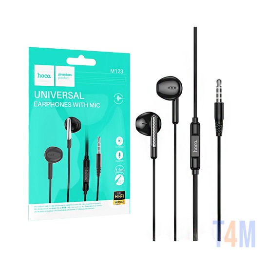 Auscultadores Universal Hoco M123 Glory com Cabo e Microfone 3,5mm 1,2m Preto