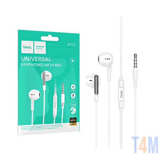 Auriculares Universal Hoco M123 Glory con Cable y Micrófono 3,5mm 1,2m Blanco