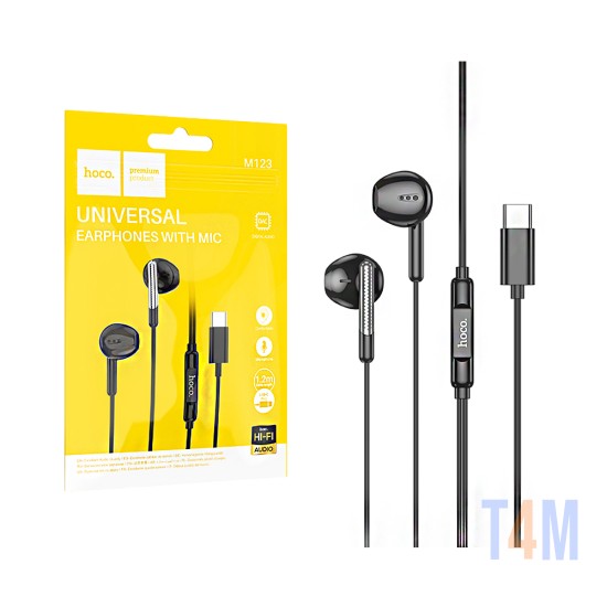 Auscultadores Universal Hoco M123 Glory com Cabo e Microfone Tipo-C 1,2m Preto