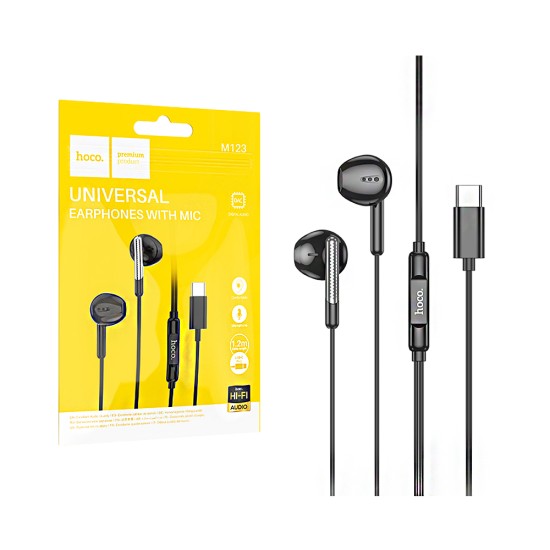 Hoco Universal Wired Earphones M123 Glory with Microphone Type-C 1.2m Black