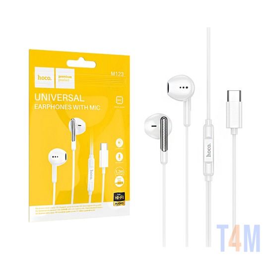 Auriculares Universal Hoco M123 Glory con Cable y Micrófono Tipo-C 1,2m Blanco