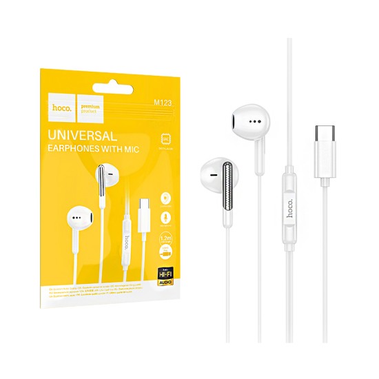 Hoco Universal Wired Earphones M123 Glory with Microphone Type-C 1.2m White