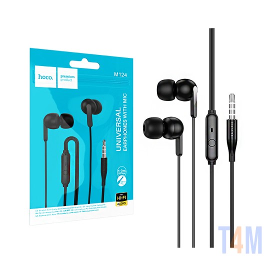 Hoco Universal Wired Earphones M124 Wide with Microphone 3.5mm 1.2m Black