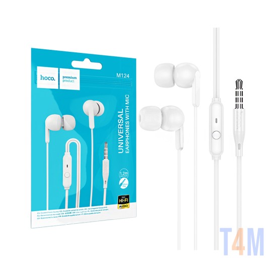 Hoco Universal Wired Earphones M124 Wide with Microphone 3.5mm 1.2m White