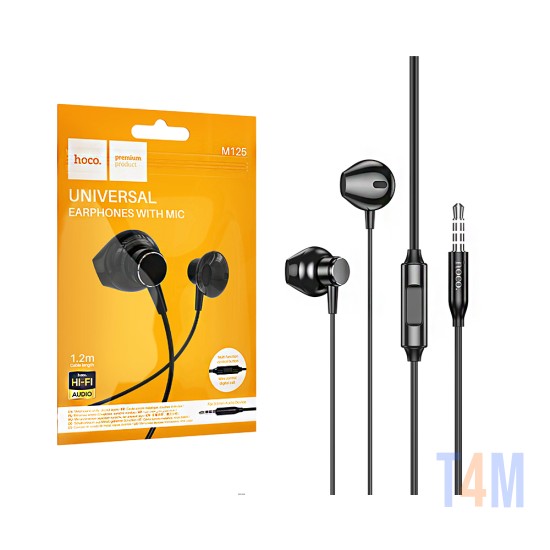 Auscultadores Universal Hoco M125 Smart com Cabo e Microfone 3,5mm 1,2m Preto