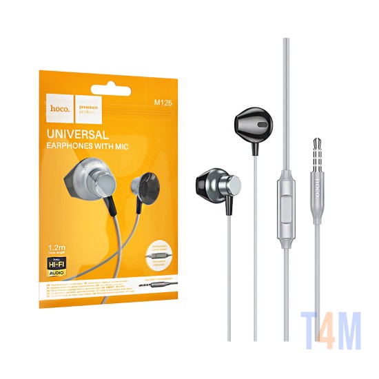 Auscultadores Universal Hoco M125 Smart com Cabo e Microfone 3,5mm 1,2m Cinza Metálico