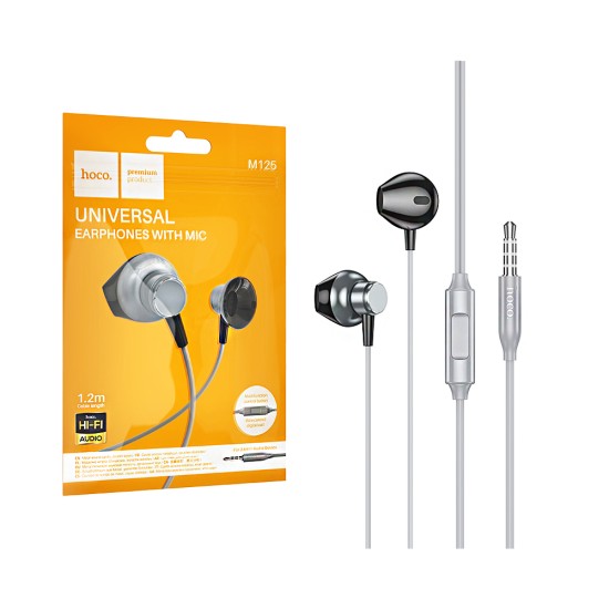 Hoco Universal Wired Earphones M125 Smart with Microphone 3.5mm 1.2m Metal Gray