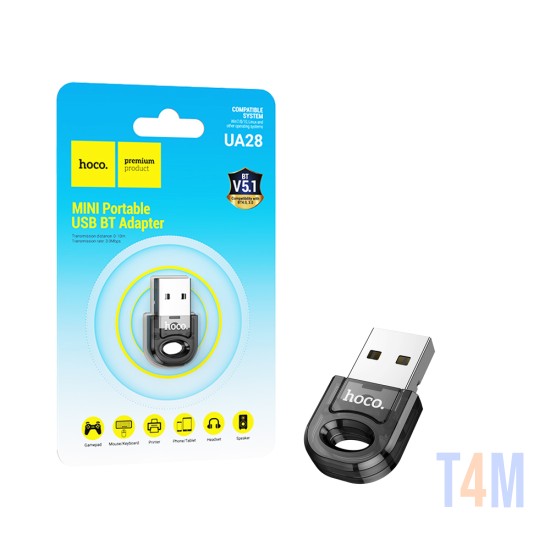 Adaptador Hoco UA28 Para Bluetooh V5,1 Negro Transparente