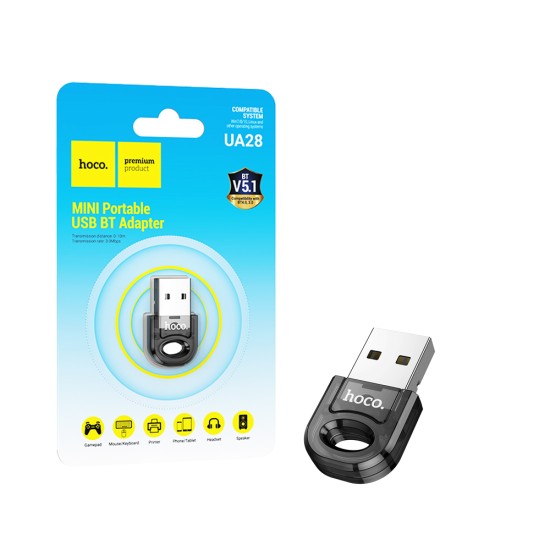 Adaptador Hoco UA28 Para Bluetooh V5,1 Preto Transparente