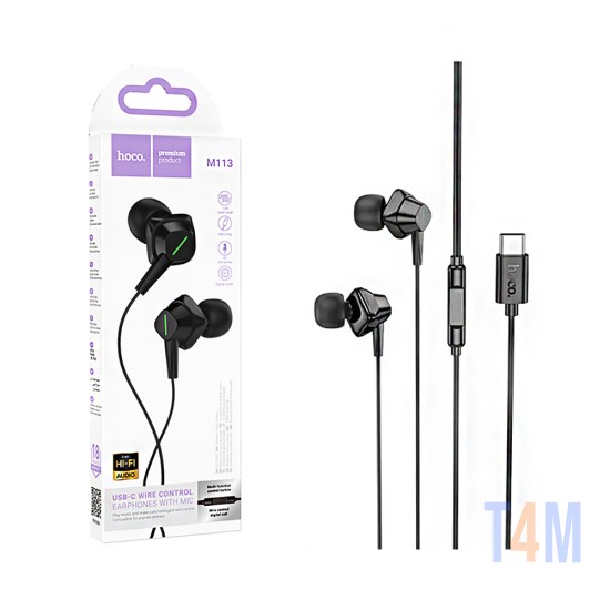 Hoco Universal Wired Earphones M113 Landy with Microphone Type-C 1.2m Black