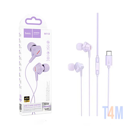 Auriculares Universal Hoco M113 Landy con Cable y Micrófono Tipo-C 1,2m Púrpura