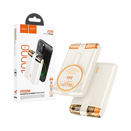 Power Bank Magnético Hoco J127B Mecha PD20W 10000mAh Branco Leitoso