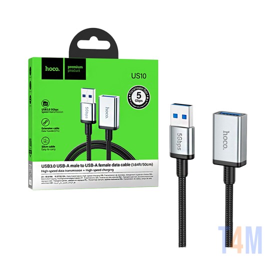 Cabo de Extensão de Carregamento Hoco US10 USB Macho para USB3.0 Fêmea 0,5m Preto