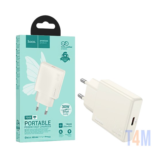 Adaptador Hoco N44 Biscuit Tipo-C PD 30W GAN Blanco Luz de Luna