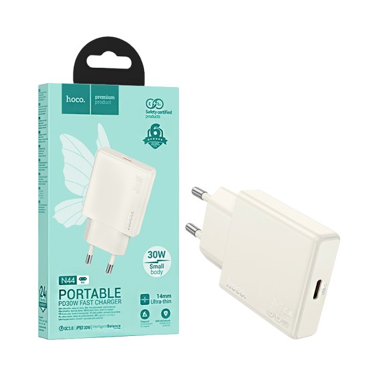 Adaptador Hoco N44 Biscuit Tipo-C PD 30W GAN Blanco Luar