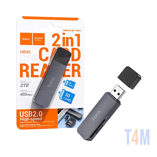 Lector de Tarjetas 2 en 1 Hoco HB45 Spirit 2TB/480Mbps USB2.0 Gris Metálico