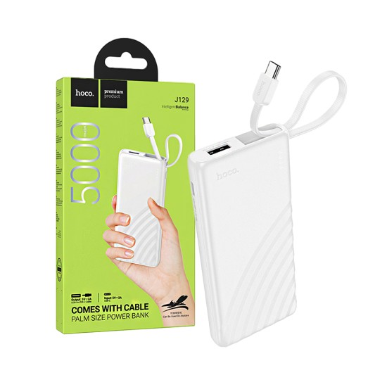 Power Bank Hoco J129 Nature con 2-em-1 USB+Cabo Tipo-C 5000mAh Branco