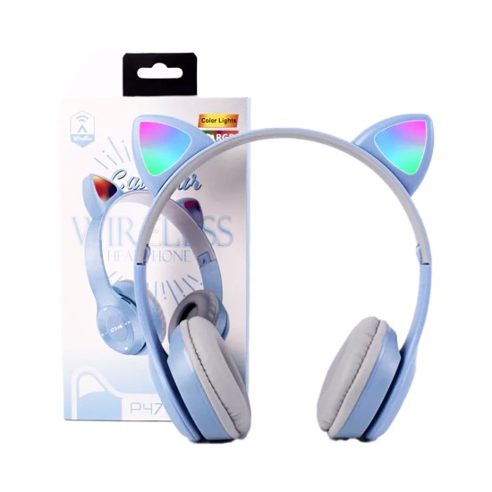 Auscultadores sem Fio P47M Cat Ear Azul Claro