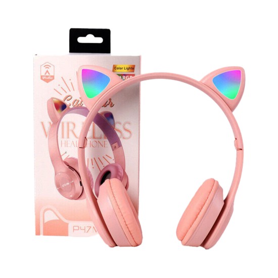 Auscultadores sem Fio P47M Cat Ear Rosa