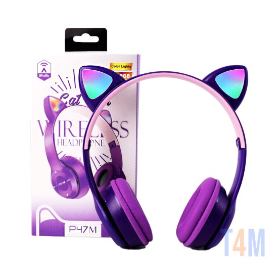 Auscultadores sem Fio P47M Cat Ear Roxo