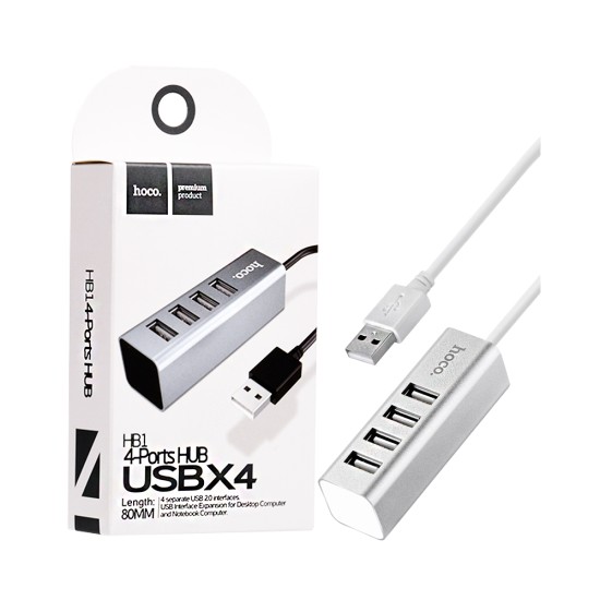 Adaptador Hoco HB1 USB para 4USB 2.0 80cm Prata