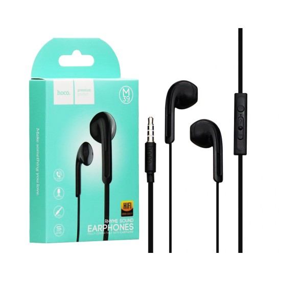 Auscultadores Com Cabo M39 Rhyme Sound com Microfone 3,5mm 1,2m Preto