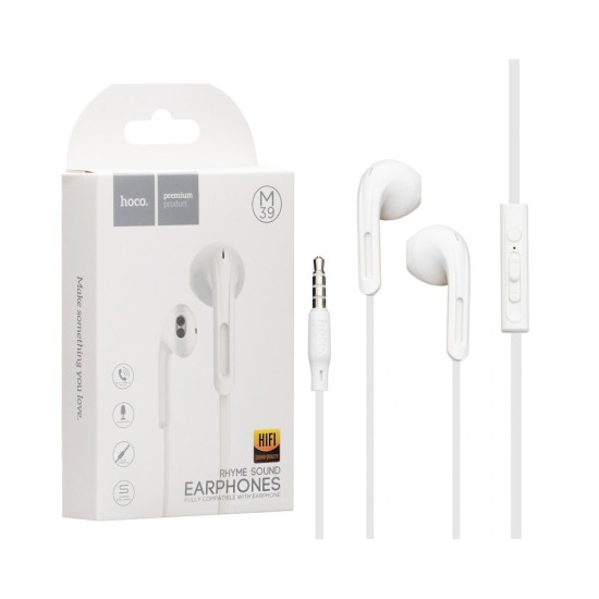 Hoco Wired Earphones M39 Rhyme Sound with Microphone 3.5mm 1.2 White