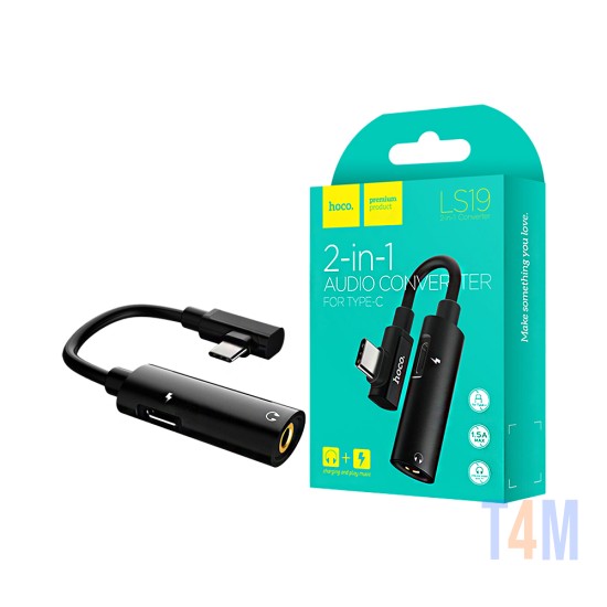 Cable Adaptador de Audio 2 en 1 Hoco LS19 Tipo-C a Femenino Tipo-C+ 3,5mm Negro