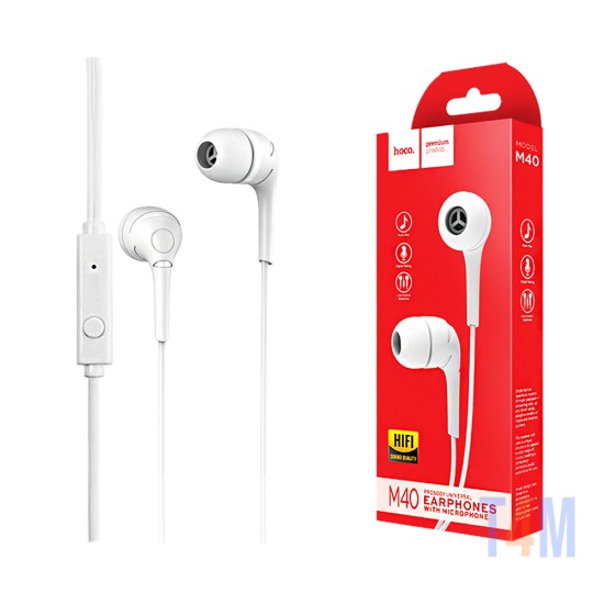 Auscultadores Universal Hoco M40 Prosody com Cabo e Microfone 3,5mm 1,2m Branco