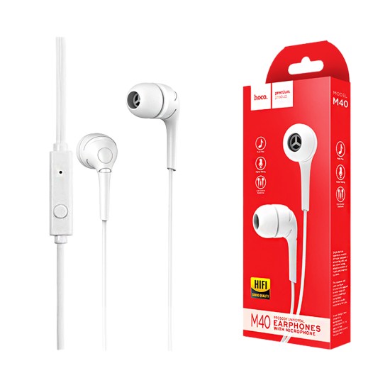 Hoco Universal Wired Earphones M40 Prosody with Microphone 3.5mm 1.2m White