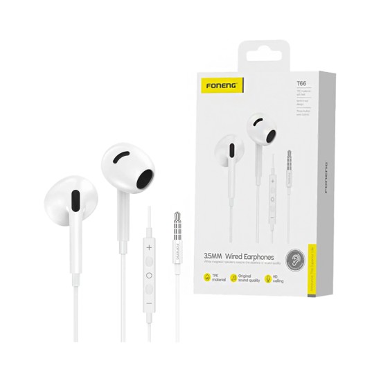 Auscultadores Foneng T66 Half in Ear 3,5mm 1,2m Branco